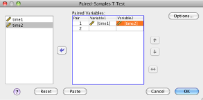 SPSS Paired-Samples T Test dialog box